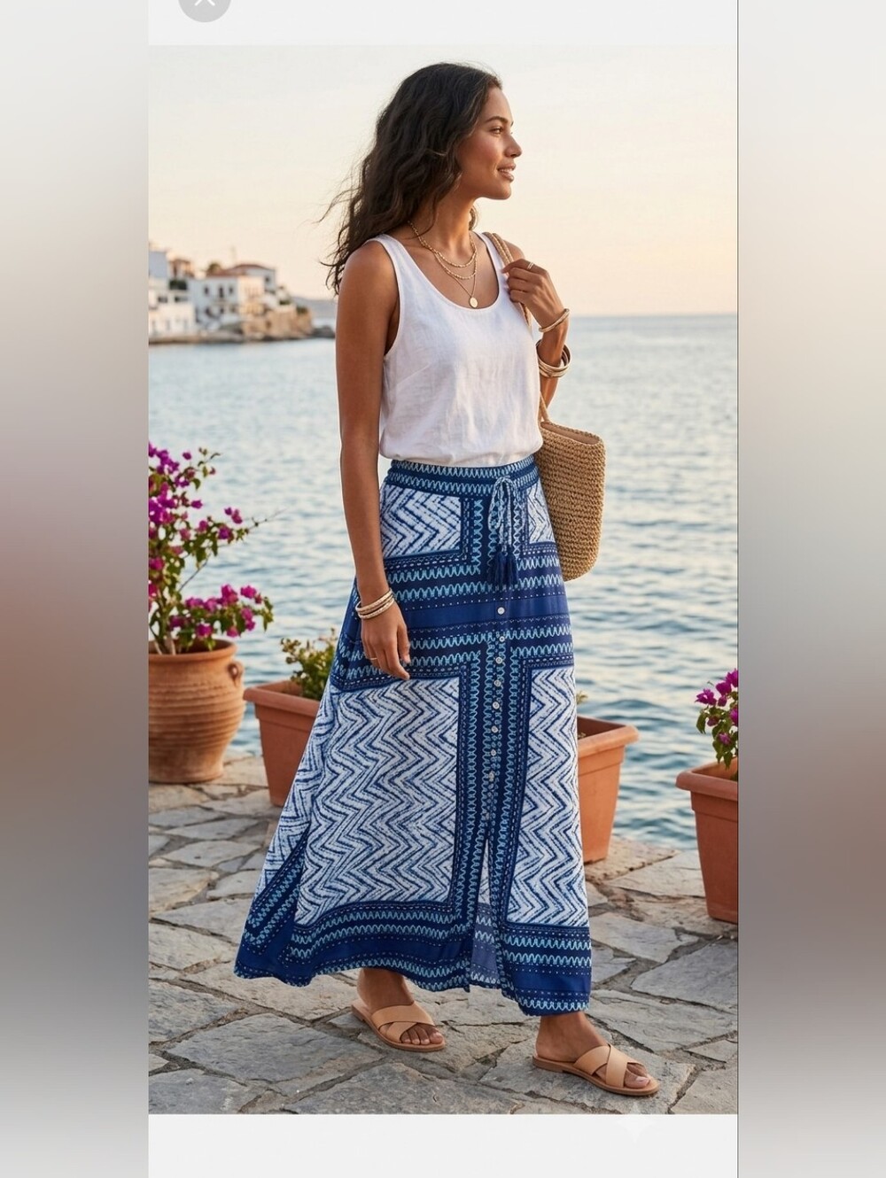 new directions Navy and Light Blue Patterned Maxi Skirt M